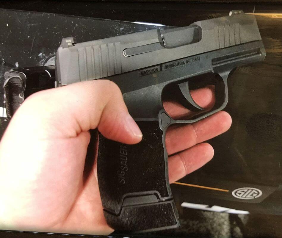 hand holding a Sig Sauer P365 pistol - Eastern Gun Expo Hand Holding a Sig Sauer P365 Pistol