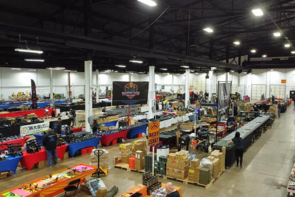 Gun show set up inside of a convention center